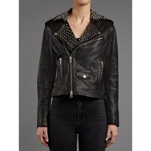 Muubaa Voisin Leather Studded Biker Jacket Size US 4 S Womens Black $700